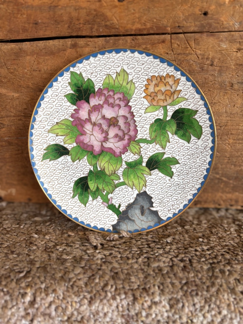 Floral Cloisonné Decorative Plate in Pink and Green